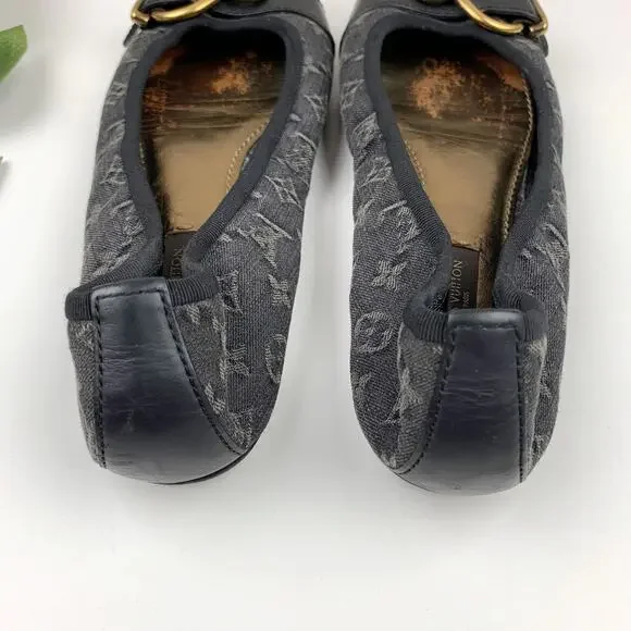 Louis Vuitton Monogram Denim Flash Lotus Black Ballerina Flats Women 37.5 US 7.5 - Picture 10 of 12
